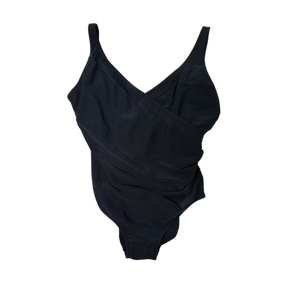 Gottex Textured Surplice V-Neck One Piece Swimsuit Black Size 18 Shaping - Picture 1 of 9